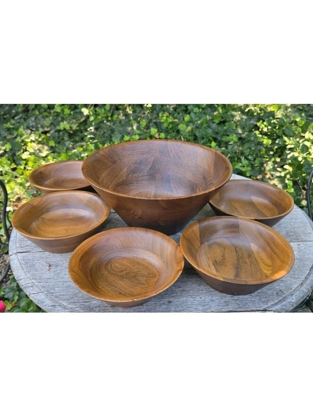 Kustom Kraft Solid Black Walnut Salad Bowl Set 6pcs Serving Bowl 5 Salad Bowls